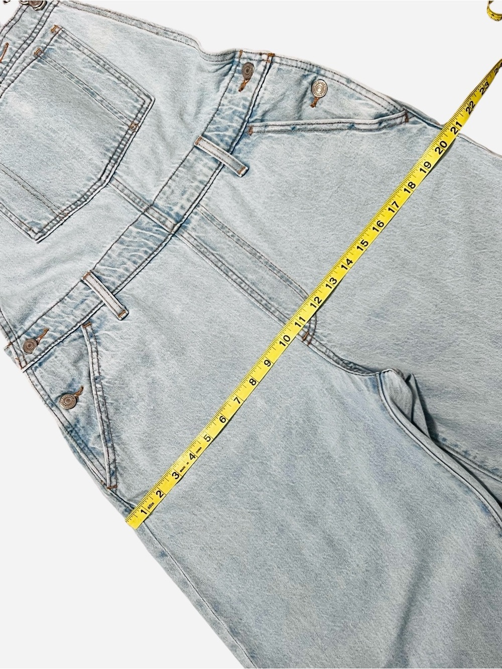 Levis Premium Big E Denim Barrel Legs Baggy Overalls M Cross-back Straps Light - Picture 12 of 13